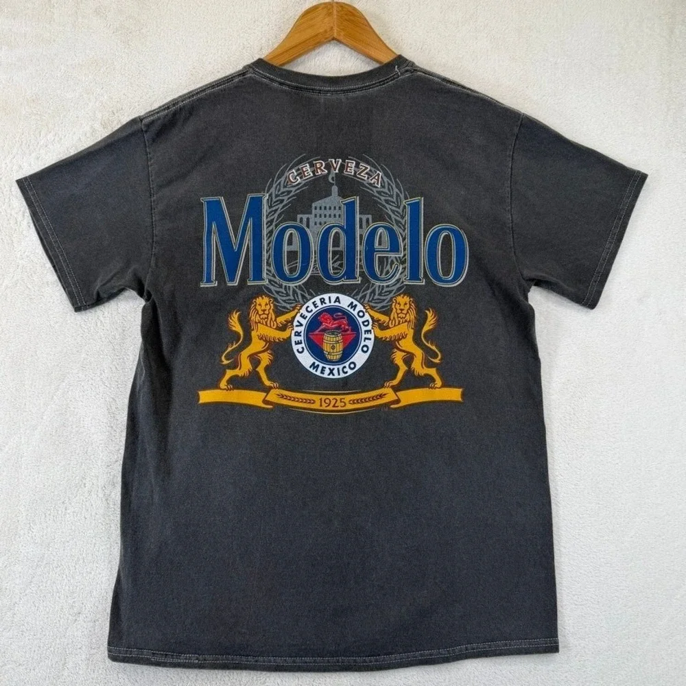 Modelo Cerveza Graphic T-Shirt Mens Medium Washed Black Short Sleeve Cotton Tee